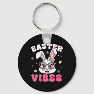 Groovy Happy Easter Cute Bunny Rabbit Face Womens Key Ring