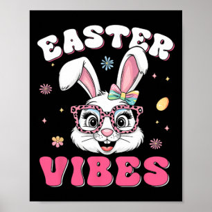 Groovy Happy Easter Cute Bunny Rabbit Face Womens Poster