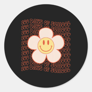 Groovy Happy Face 100 Days Of School Cute 100th Da Classic Round Sticker