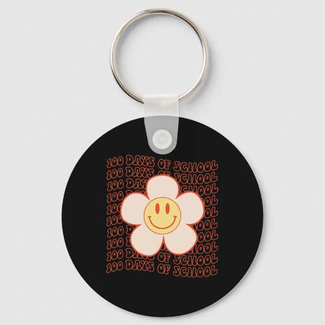 Groovy Happy Face 100 Days Of School Cute 100th Da Key Ring (Front)