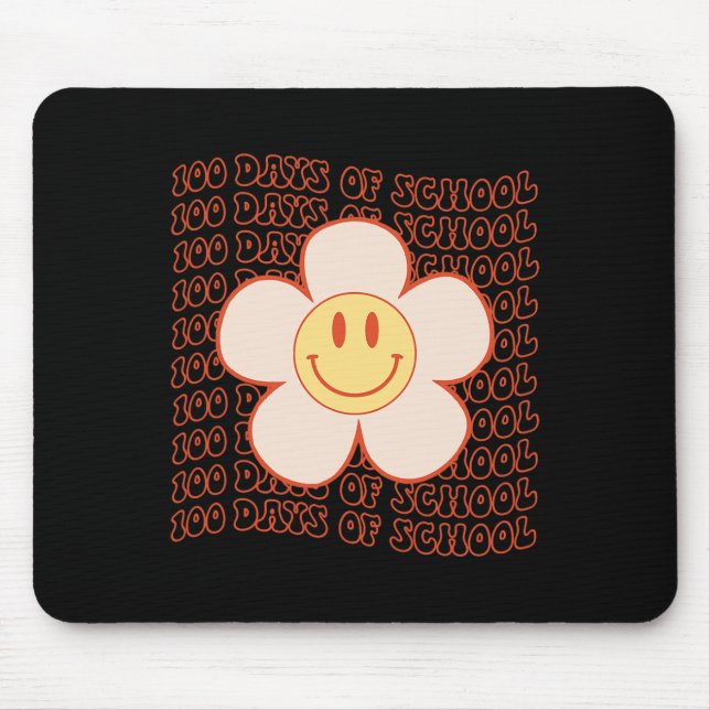 Groovy Happy Face 100 Days Of School Cute 100th Da Mouse Mat (Front)