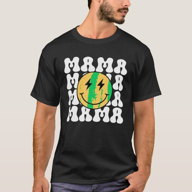 Groovy Happy Face Bolt Eyes One Happy Dude Birthda T-Shirt (Front)