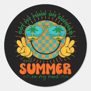 Groovy happy face got mind on summer teacher classic round sticker