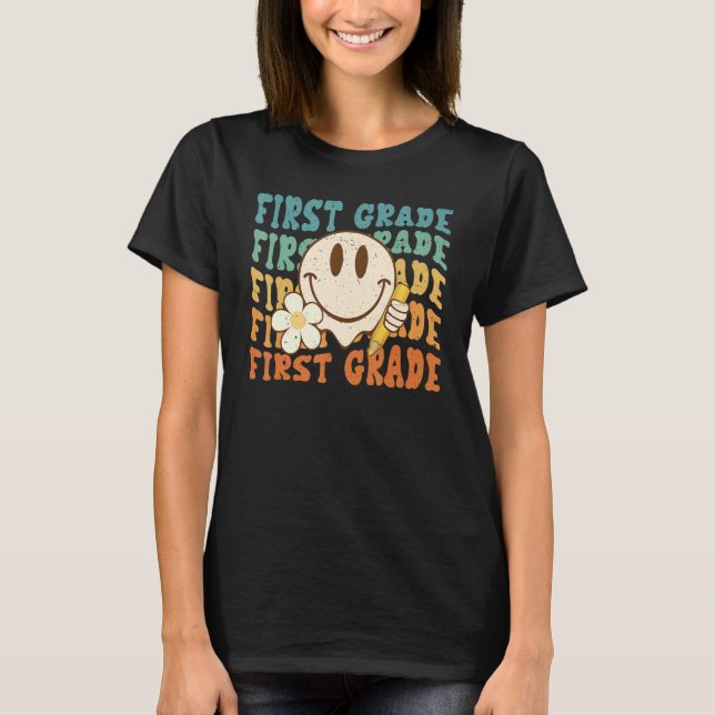Groovy Happy Face Smile 1st Grade Teacher Student  T-Shirt (Front)