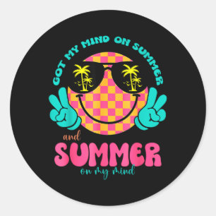 Groovy Happy Face Summer Vibes Got My Mind On Classic Round Sticker
