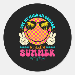 Groovy Happy Face Summer Vibes Got My Mind On Summ Classic Round Sticker