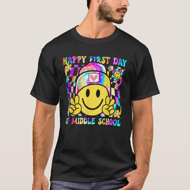 Groovy Happy First Day Of Middle School Boys Girls T-Shirt (Front)