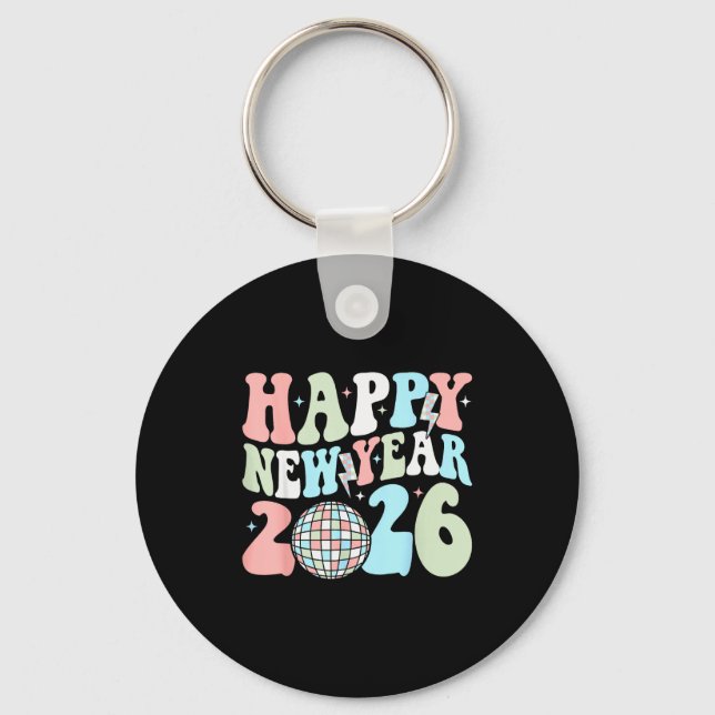 Groovy Happy New Year 2026 Party Cute New Years Ev Key Ring (Front)