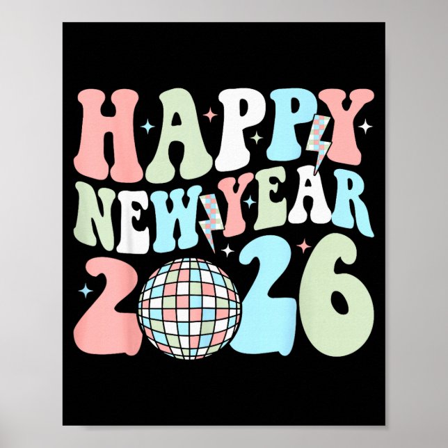 Groovy Happy New Year 2026 Party Cute New Years Ev Poster (Front)