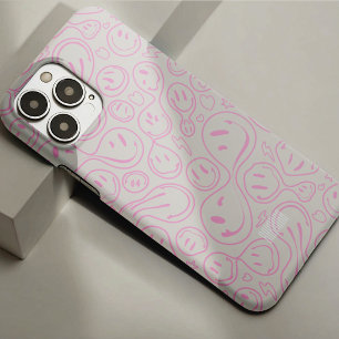 Groovy Happy Retro Smile Face Pattern Sand Pink Case-Mate iPhone 14 Pro Max Case