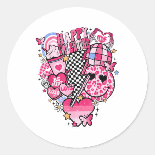 Groovy Happy Valentines Day Men Women Couple Match Classic Round Sticker
