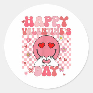Groovy Happy Valentines Day Mens Womens Couple Mat Classic Round Sticker