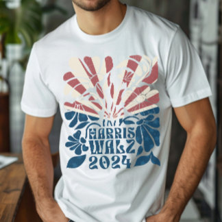 Groovy Harris and Walz 2024 American Flag T-Shirt