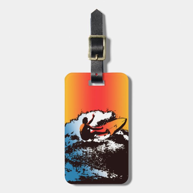 Groovy Hawaiian Surfer 1960's Retro Graphic Luggage Tag (Front Vertical)