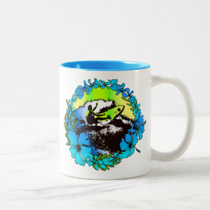 Groovy Hawaiian Surfer 1960s Retro Graphic Two-Tone Coffee Mug