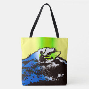 Groovy Hawaiian Surfer 60s Retro MonogramBeach Bag