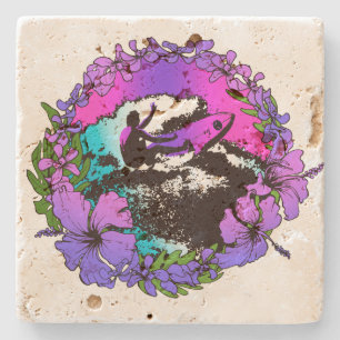 Groovy Hawaiian Surfer 60's Retro Tiki Bar Coaster