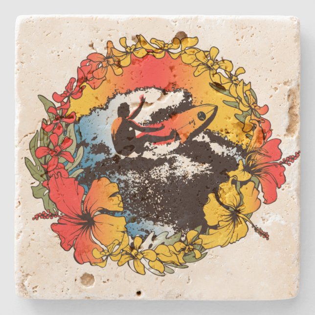 Groovy Hawaiian Surfer 60's Retro Tiki Bar Coaster (Front)