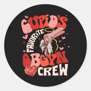 Groovy Heart Disco Cupid's Favorite Obgyn Crew Val Classic Round Sticker