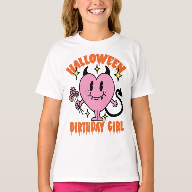 Groovy Heart Ghost Halloween Birthday Girl T-Shirt (Front)