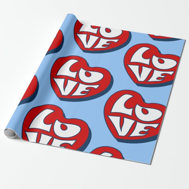 groovy heart love valentine 1960s  wrapping paper (Unrolled)