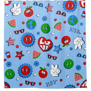 groovy heart watermelon earth valentine 1960s shower curtain