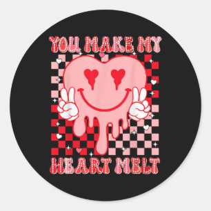 Groovy Heart You Make My Heart Melt Valentines Day Classic Round Sticker