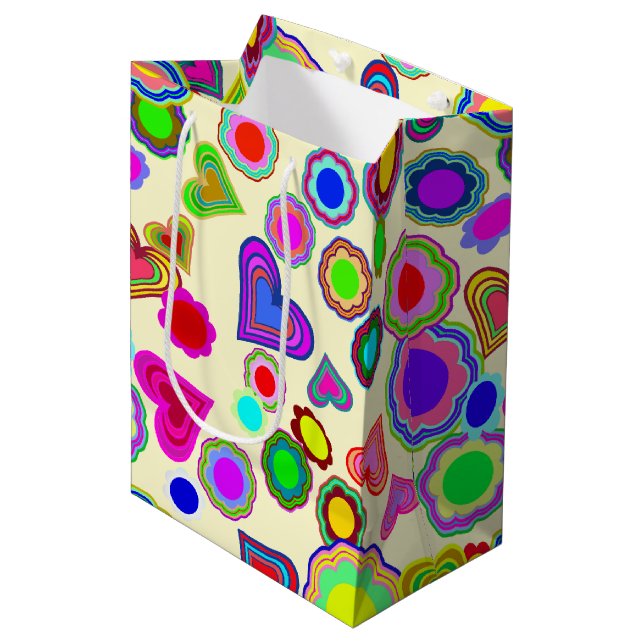 Groovy Hearts Flowers Medium Gift Bag (Front Angled)