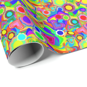 Groovy Hearts Flowers Wrapping Paper