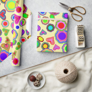 Groovy Hearts Flowers Wrapping Paper