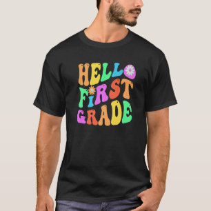 Groovy Hello 1st Grade Teacher Purple First Gr Ret T-Shirt