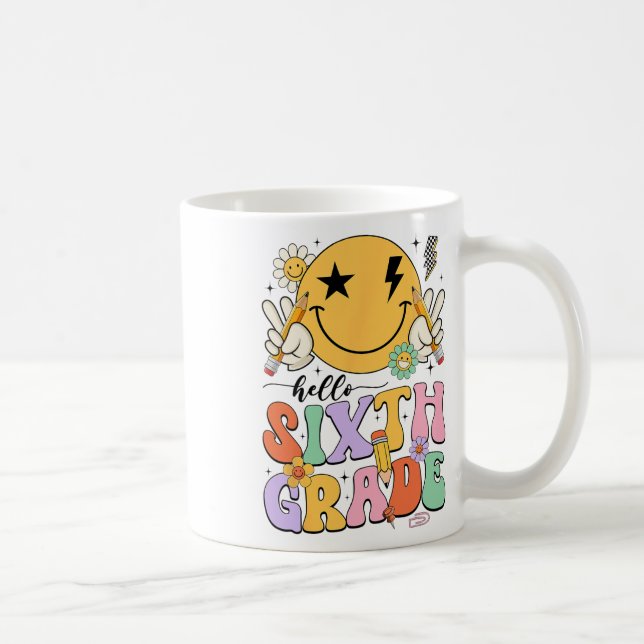 Groovy Hello 6th Grade First Day Of School Boys Gi Coffee Mug (Right)
