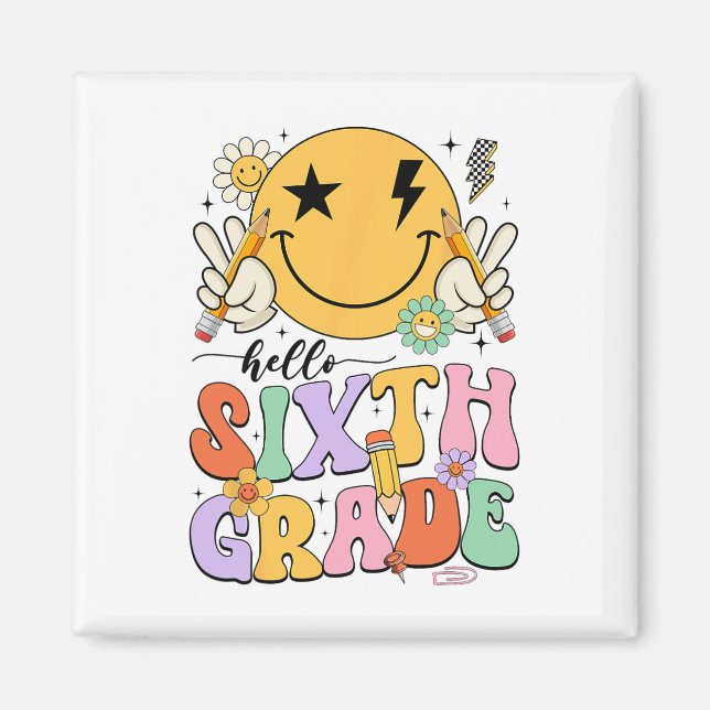 Groovy Hello 6th Grade First Day Of School Boys Gi Magnet (Front)