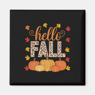 Groovy Hello Fall Autumn Maple Leaves Pumpkin Leop Magnet