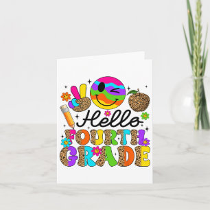 Groovy Hello Fourth Grade Students Leopard 1st Day Card