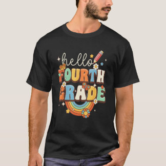 Groovy Hello Fourth Grade Vibes Retro Teacher Back T-Shirt