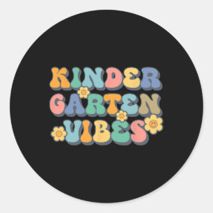 Groovy Hello Kindergarten Vibes Retro Teacher Back Classic Round Sticker