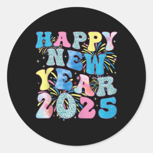 Groovy Hello New Year 2025 Family Matching Celebra Classic Round Sticker