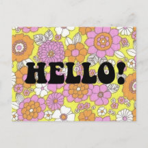 Groovy Hello Postcard Vintage 1960s Retro Style