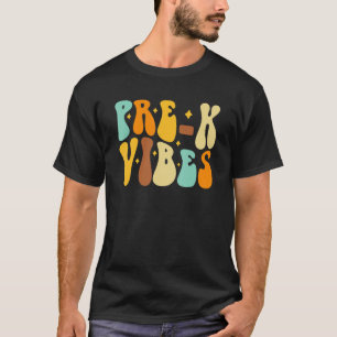 Groovy Hello Pre K Vibes Retro Teachers Kids Back  T-Shirt