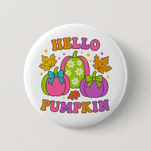 Groovy Hello Pumpkin Retro Fall Autumn Halloween 6 Cm Round Badge