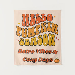 Groovy Hello Pumpkin Season Retro Autumn Sparkle Tapestry