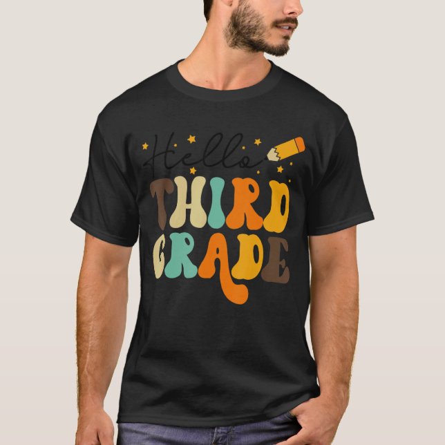 Groovy Hello Third Grade Vibes Retro Teachers Back T-Shirt (Front)