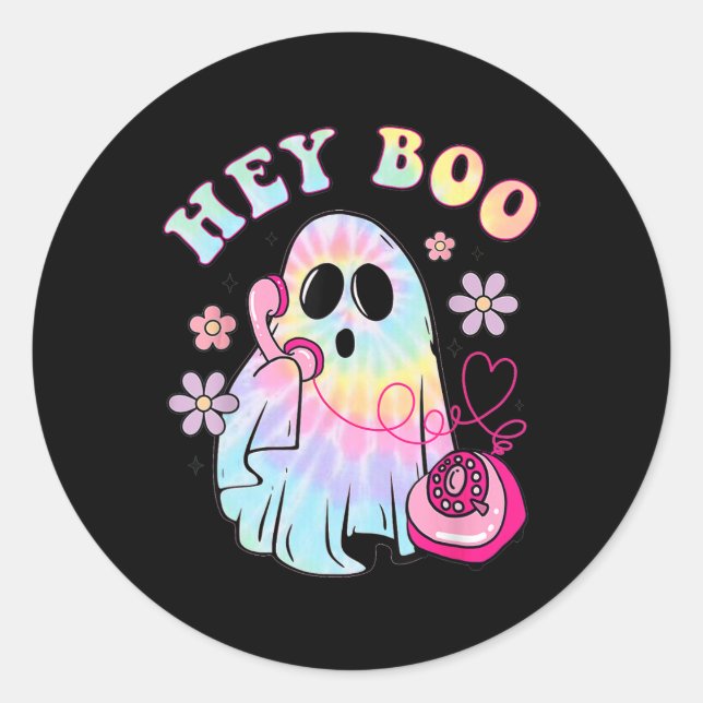 Groovy Hey Boo Cute Ghost Funny Halloween Girls Wo Classic Round Sticker (Front)