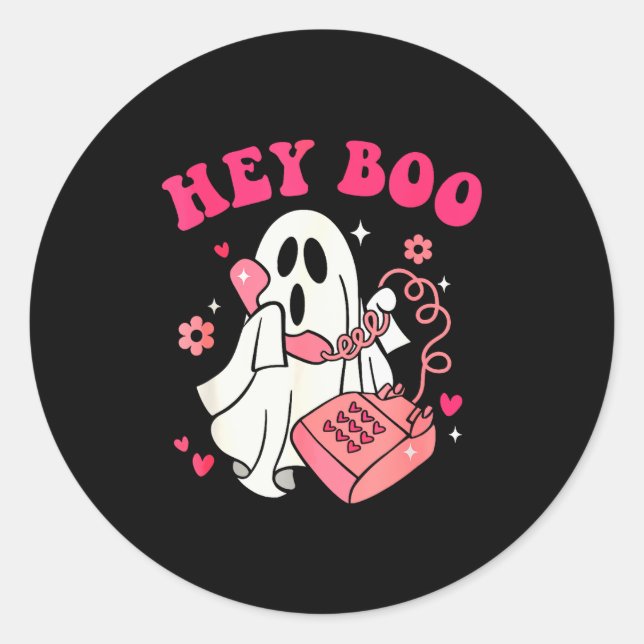 Groovy Hey Boo Cute Ghost Funny Halloween Mens Wom Classic Round Sticker (Front)