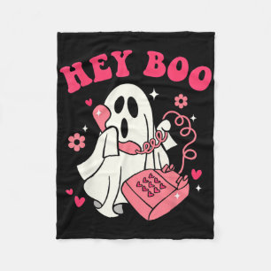 Groovy Hey Boo Cute Ghost Funny Halloween Mens Wom Fleece Blanket