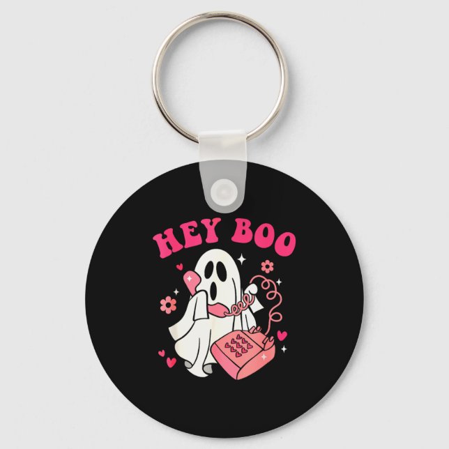 Groovy Hey Boo Cute Ghost Funny Halloween Mens Wom Key Ring (Front)