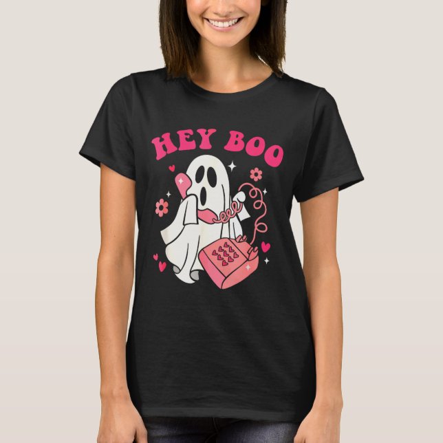 Groovy Hey Boo Cute Ghost Funny Halloween Mens Wom T-Shirt (Front)