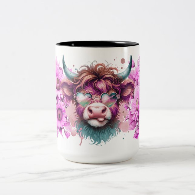 Groovy Highland Bloom Two-Tone Coffee Mug (Center)