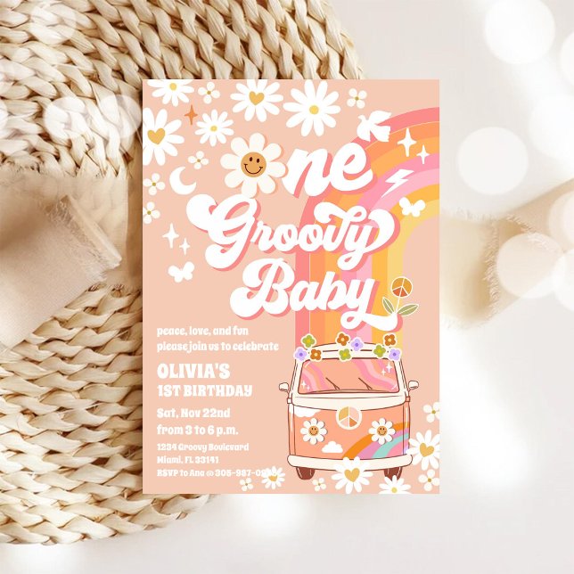 Groovy Hippie 1st Birthday Invitation (Creator Uploaded)